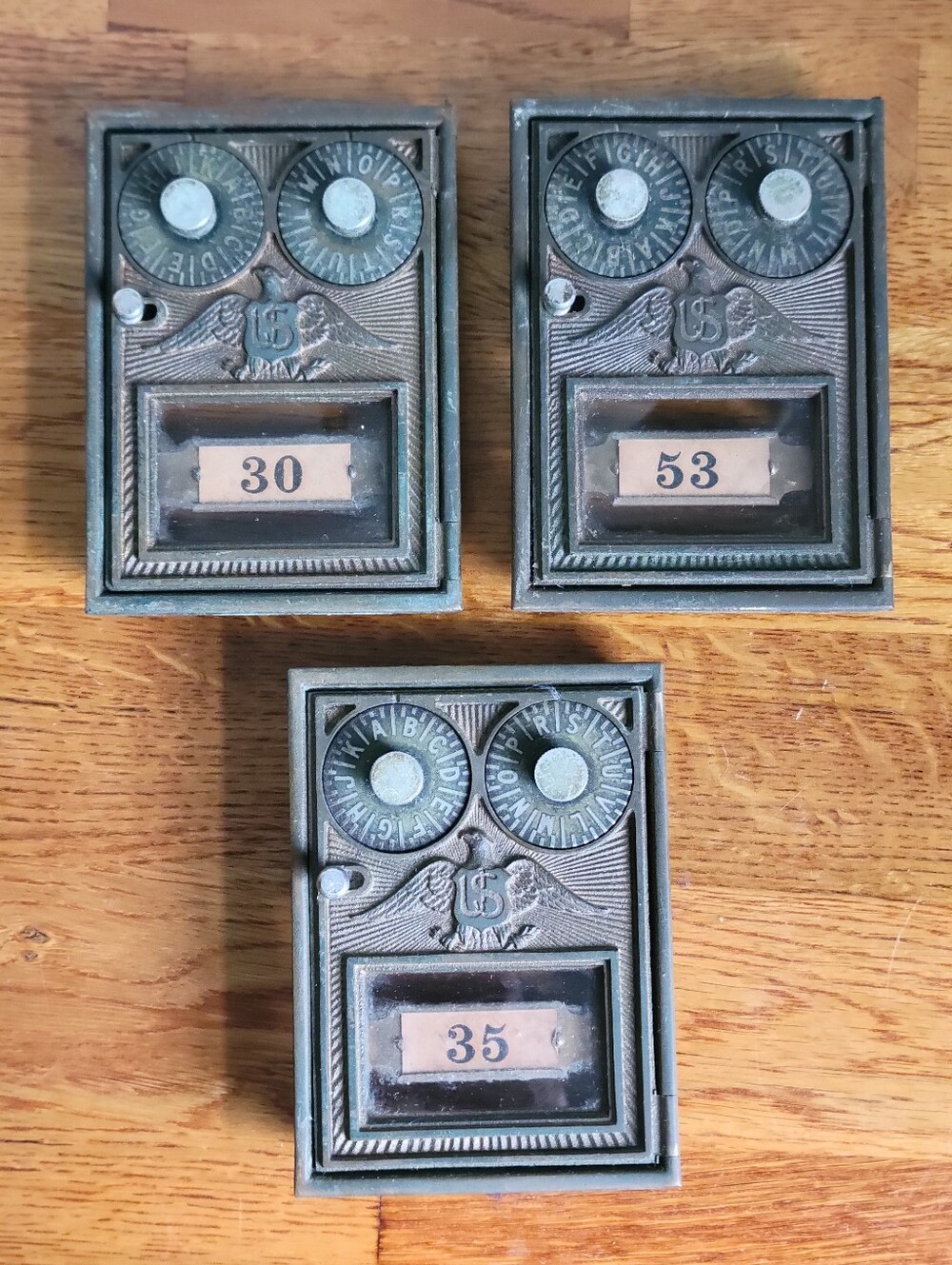 Vintage Corbin Brass Double Dial Eagle Post Office Box Door